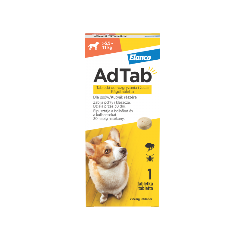 AdTab™ Tabletka przeciw pchłom i kleszczom dla psów o wadze powyżej 5,5 do 11 kg