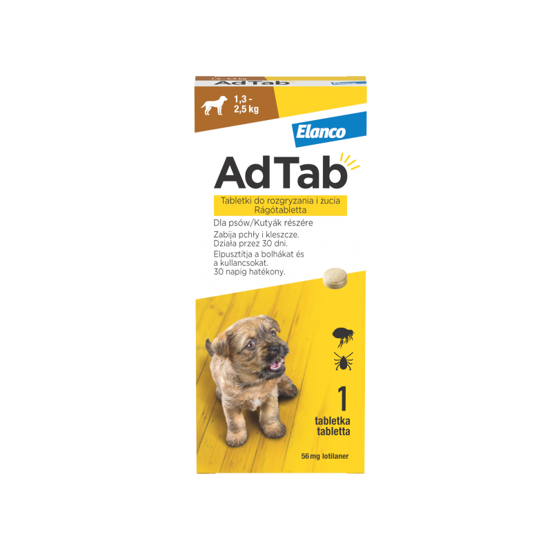 AdTab™ Tabletka przeciw pchłom i kleszczom dla psów o wadze od 1,3 do 2,5 kg