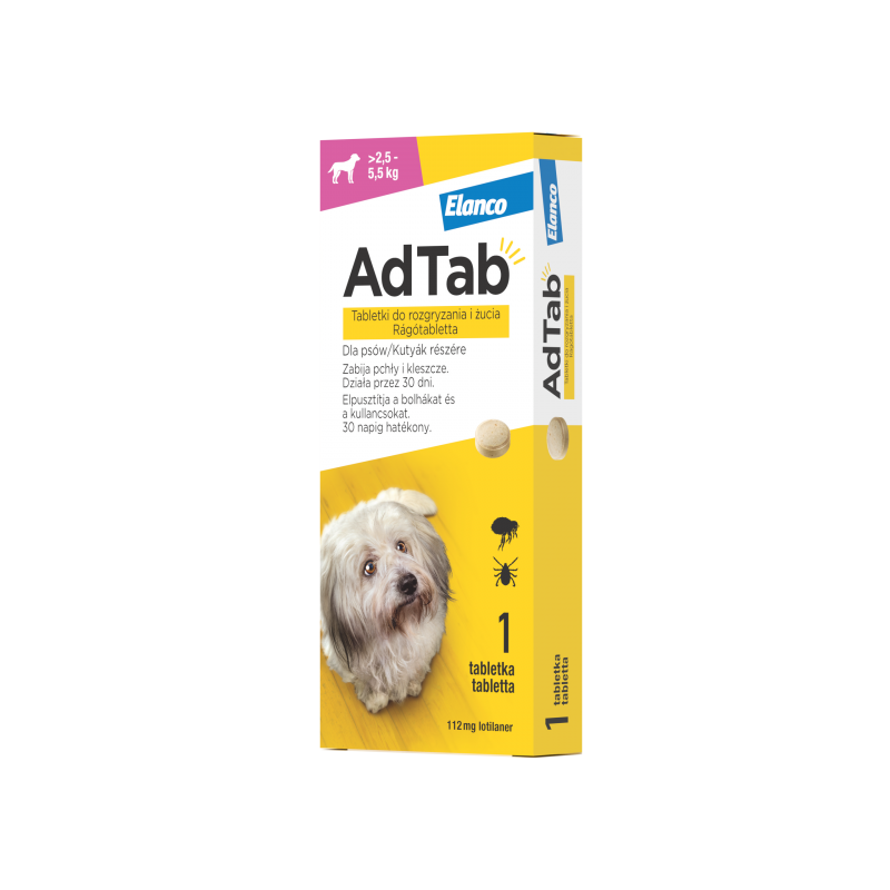 AdTab™ Tabletka przeciw pchłom i kleszczom dla psów o wadze powyżej 2,5 do 5,5 kg