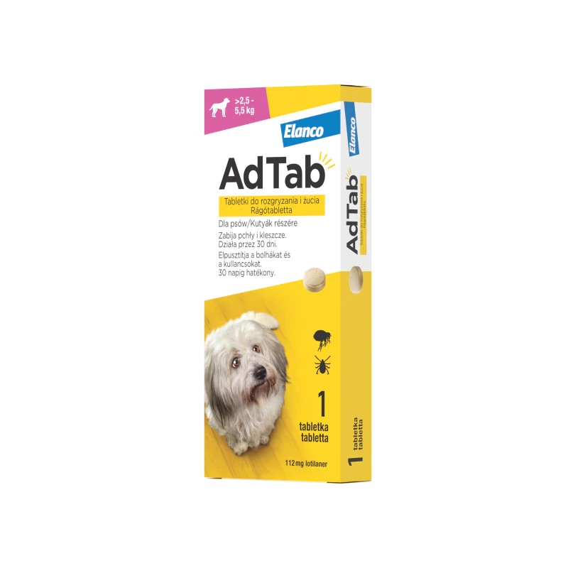 AdTab™ Tabletka przeciw pchłom i kleszczom dla psów o wadze powyżej 2,5 do 5,5 kg