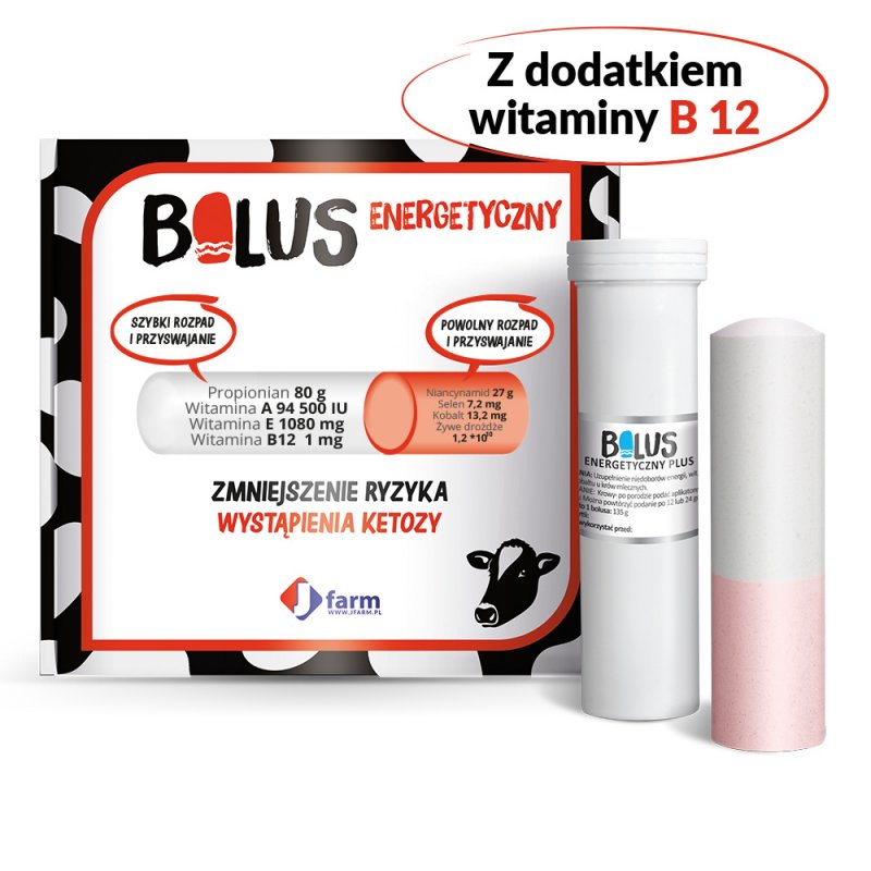 JFarm Bolus Energetyczny Plus 135 g/ 4 szt. Zmniejsza ryzyko wystąpienia ketozy, zatrzymania łożyska, mastitis