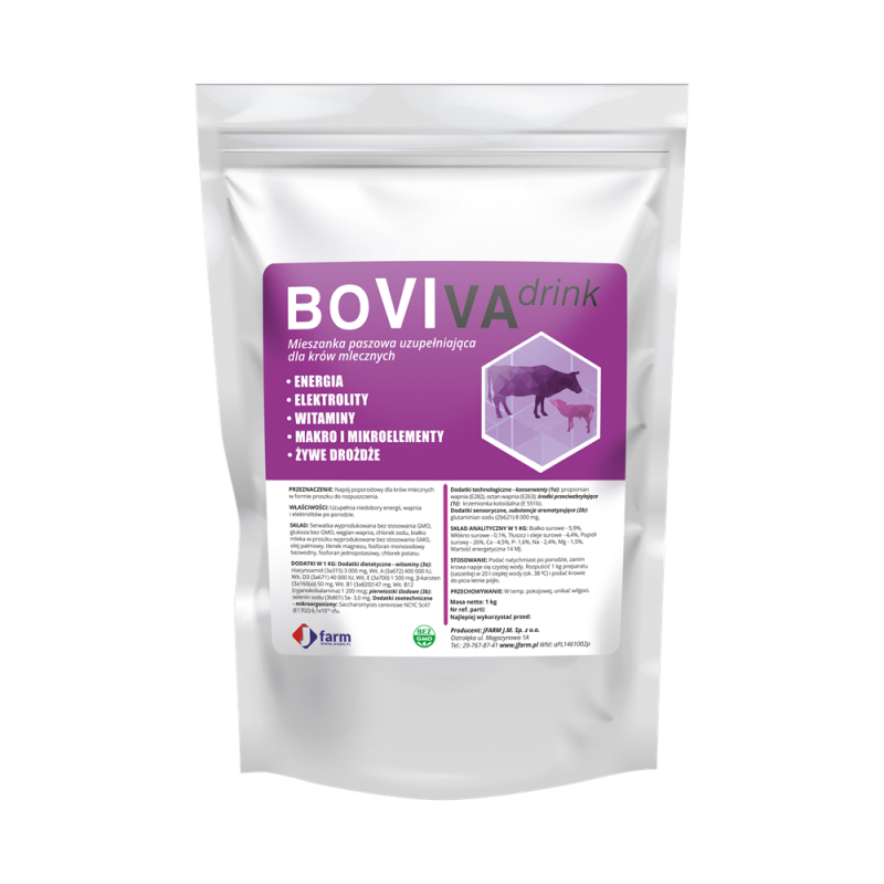 JFarm Boviva Drink 1 kg Pójło poporodowe dla krów w formie proszku do rozpuszczenia
