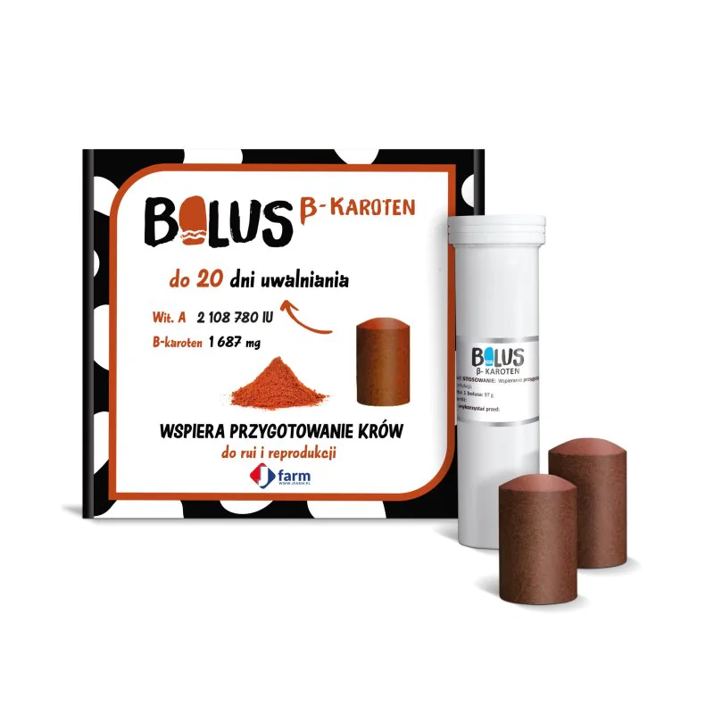 JFarm Bolus Beta-Karoten 97 g/ 8szt Wspiera przygotowanie krów do rui i reprodukcji