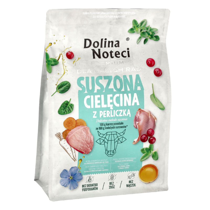 Karma suszona dla psa Dolina Noteci Premium dla dorosłych psów małych ras – cielęcina z perliczką 3 kg