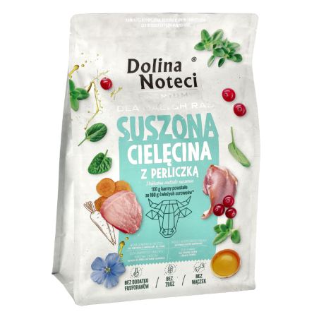 Karma suszona dla psa Dolina Noteci Premium dla dorosłych psów małych ras – cielęcina z perliczką 3 kg