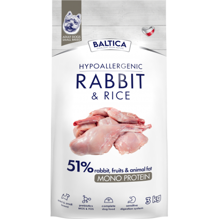 BALTICA HYPOALLERGENIC RABBIT & RICE 3 KG XS/S KARMA SUCHA Z KRÓLIKIEM DLA PSÓW MAŁYCH RAS