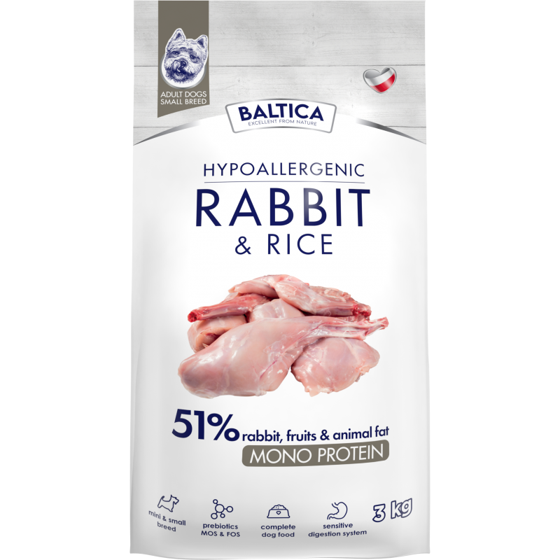 BALTICA HYPOALLERGENIC RABBIT & RICE 3 KG XS/S KARMA SUCHA Z KRÓLIKIEM DLA PSÓW MAŁYCH RAS