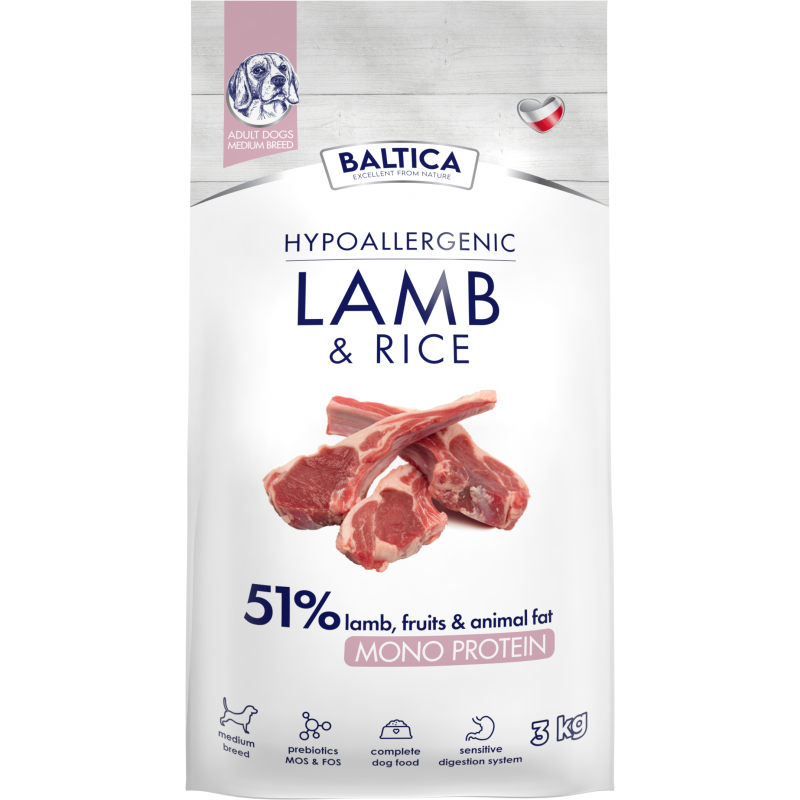 BALTICA HYPOALLERGENIC ADULT LAMB & RICE M 3 KG DLA PSÓW ŚREDNICH RAS M