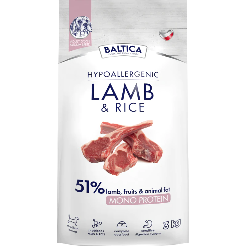 BALTICA HYPOALLERGENIC ADULT LAMB & RICE M 3 KG DLA PSÓW ŚREDNICH RAS M