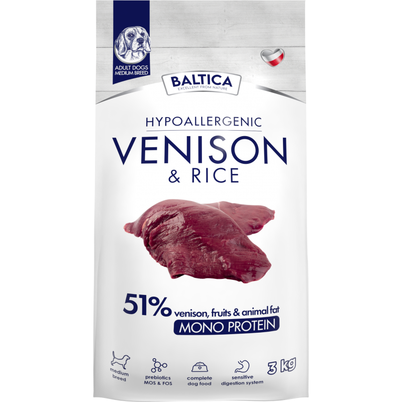 BALTICA HYPOALLERGENIC VENISION & RICE M 3 KG KARMA SUCHA DLA PSÓW ŚREDNICH RAS