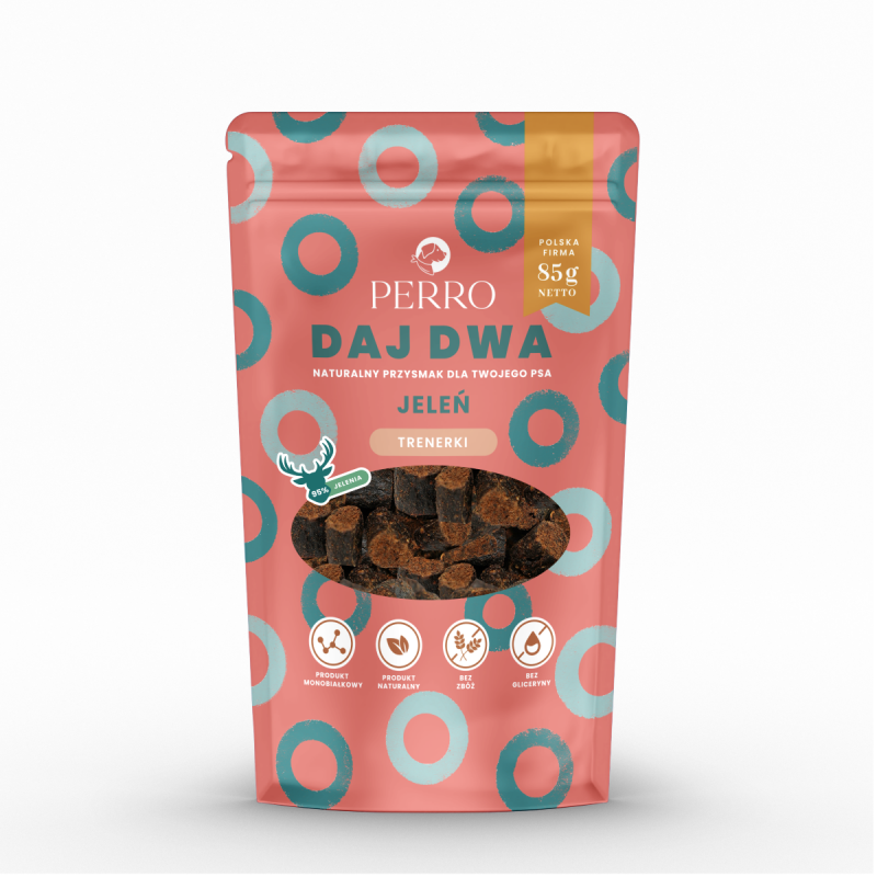 PERRO Daj Dwa Jeleń Trenerki 85g – naturalne przysmaki treningowe dla psa
