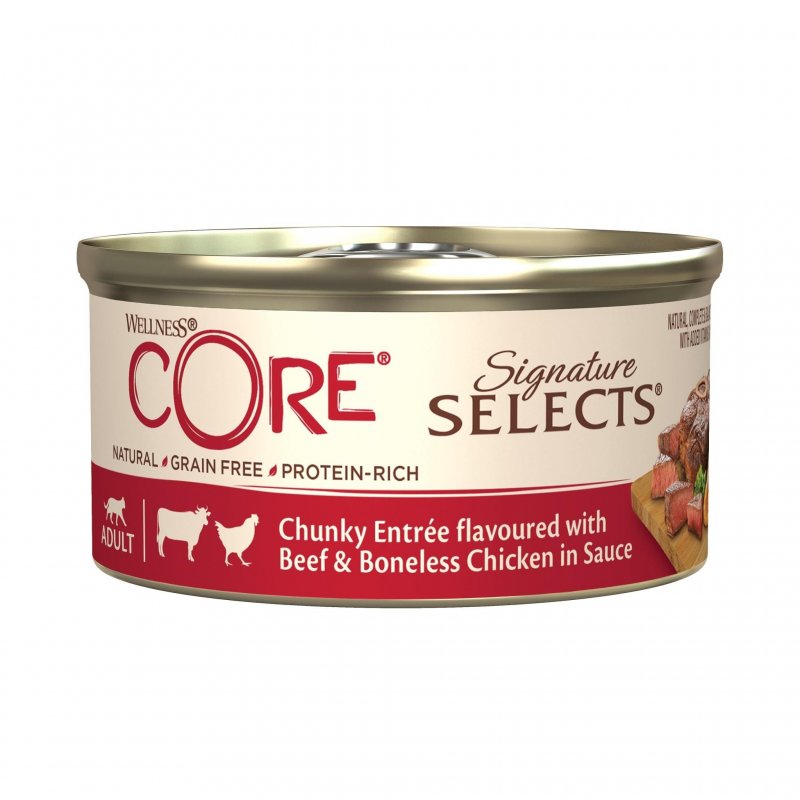 Core Signature Selects karma mokra dla kota, mięsne kawałki z wołowiną i kurczakiem 79G