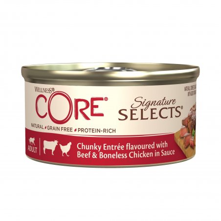 Core Signature Selects karma mokra dla kota, mięsne kawałki z wołowiną i kurczakiem 79G