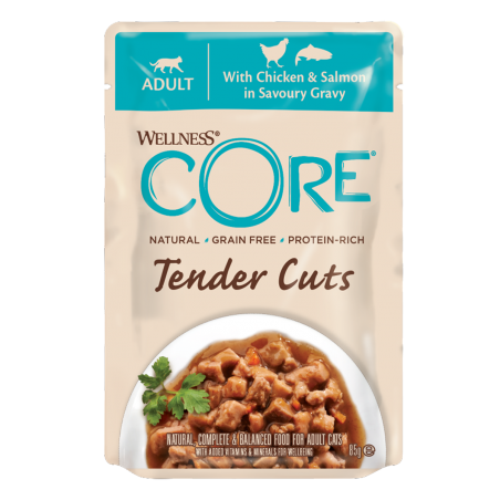 Core Tender Cuts karma mokra dla kota kurczak i łosoś w sosie 85g
