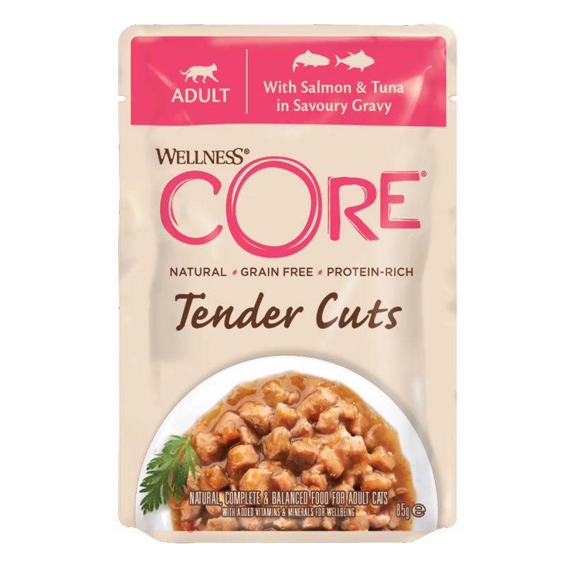 Core Tender Cuts karma mokra dla kota z łososiem i tuńczykiem w sosie 85g