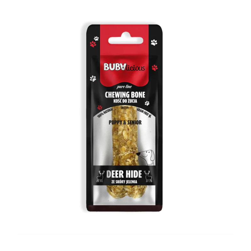 BUBAlicious Pure Line kość do żucia Puppy&Senior ze skóry jelenia 12 cm