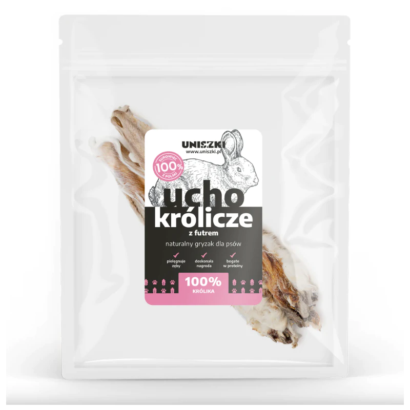 Uniszki Ucho Królicze z Futrem – Przysmak dla Psa, Oczyszczający Zęby i Wspierający Trawienie