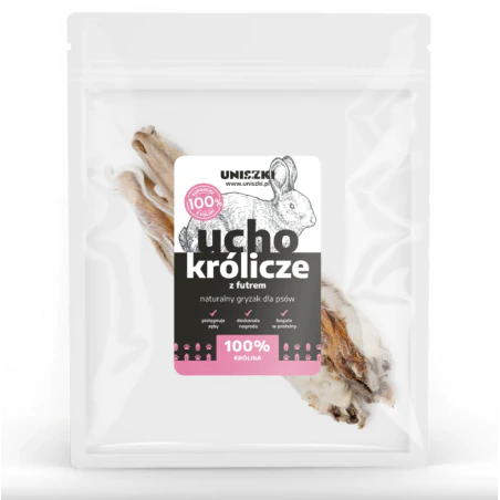 Uniszki Ucho Królicze z Futrem – Przysmak dla Psa, Oczyszczający Zęby i Wspierający Trawienie
