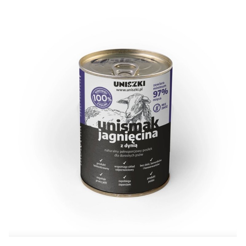 UNIsmak Jagnięcina z Dynią 410g – Naturalna Pełnoporcjowa Karma mokra dla Psów