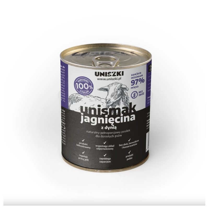 UNIsmak Jagnięcina z Dynią 800g – Naturalna Pełnoporcjowa Karma mokra dla Psów