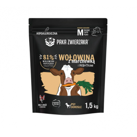 PAKA ZWIERZAKA KARMA SUCHA PIES WOŁOWINA Z MARCHEWKĄ M 1,5KG