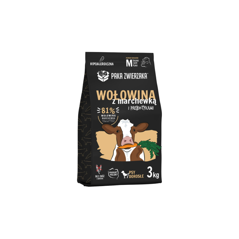 PAKA ZWIERZAKA KARMA SUCHA PIES WOŁOWINA Z MARCHEWKĄ M 3 KG