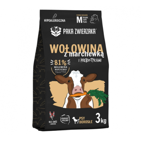 PAKA ZWIERZAKA KARMA SUCHA PIES WOŁOWINA Z MARCHEWKĄ M 3 KG