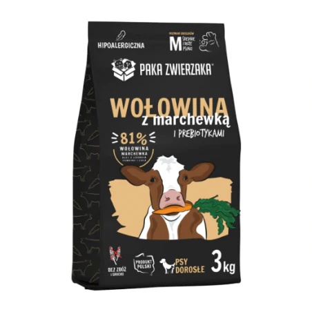 PAKA ZWIERZAKA KARMA SUCHA PIES WOŁOWINA Z MARCHEWKĄ M 3 KG