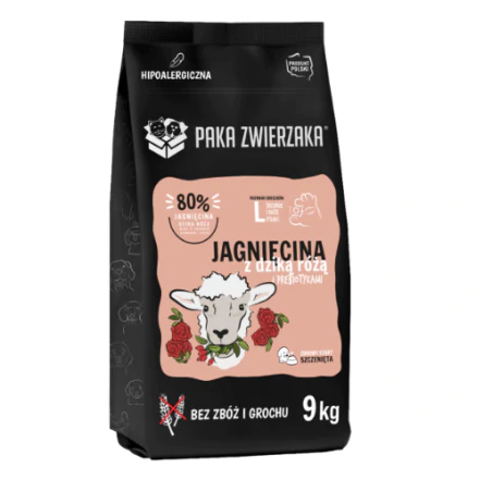 PAKA ZWIERZAKA KARMA SUCHA PUPPY JAGNIĘCINA Z DZIKĄ RÓŻĄ L 9 KG