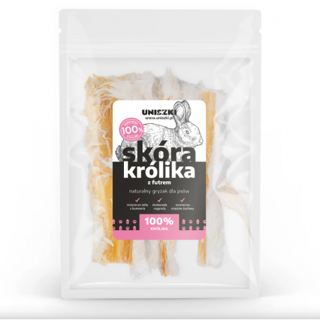 Skóra królika z futrem 100 g – naturalny gryzak dla psa