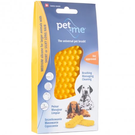 Pet+Me Medium Silicone Brush Yellow – szczotka silikonowa dla psa do czesania i masażu sierści krótkiej, długiej i szorstkiej-8032