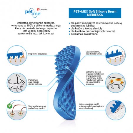 Pet+Me Soft Silicone Brush Blue – silikonowa szczotka dla psów małych ras, kotów i królików-8041