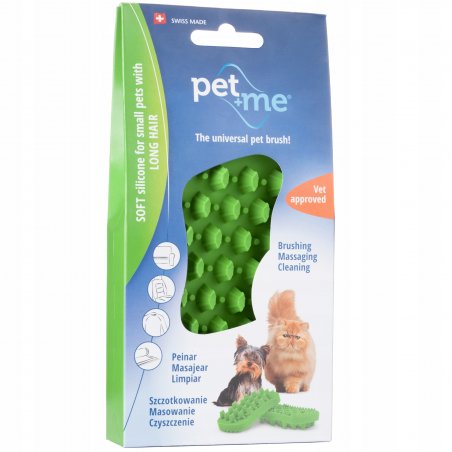 Pet+Me Soft Silicone Brush Green - szczotka silikonowa dla małych psów i kotów z długą, gęstą sierścią i miękkim podszerstkiem-8043