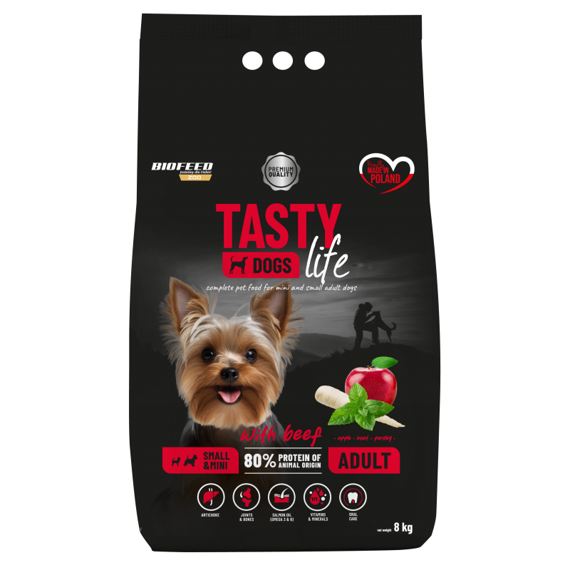 Karma dla psów Tasty Dogs Life z wołowiną 8 kg miniaturowe i małe rasy