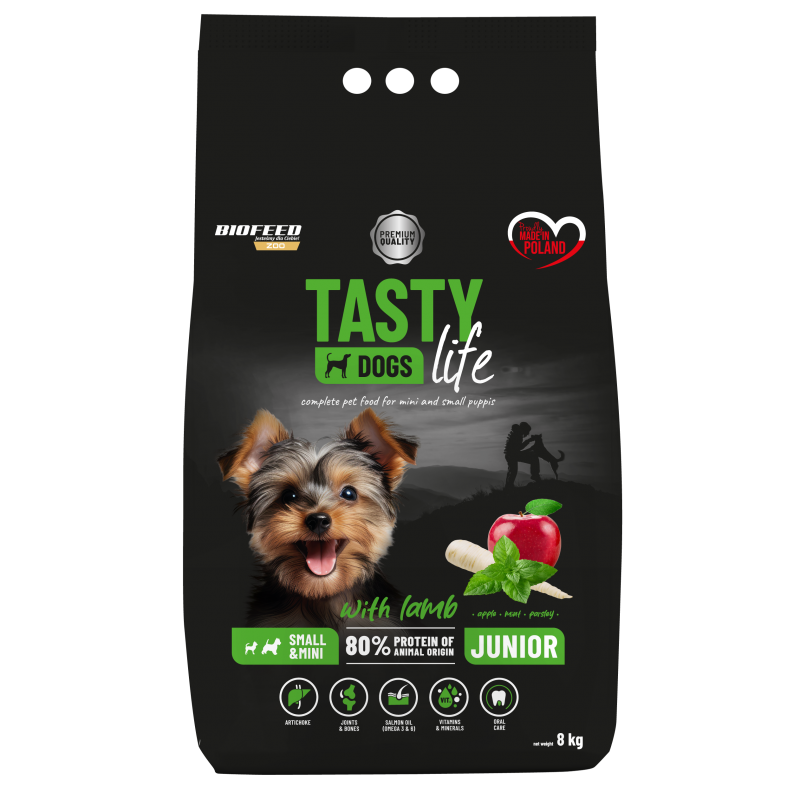 Tasty Dogs Life z jagnięciną 8 kg – karma sucha dla szczeniąt mini i małych ras