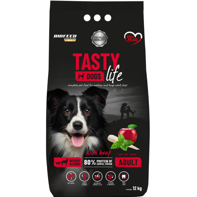 Tasty Dogs Life z wołowiną 12 kg – karma sucha dla psów ras średnich i dużych