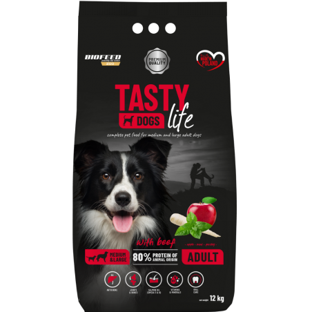 Tasty Dogs Life z wołowiną 12 kg – karma sucha dla psów ras średnich i dużych