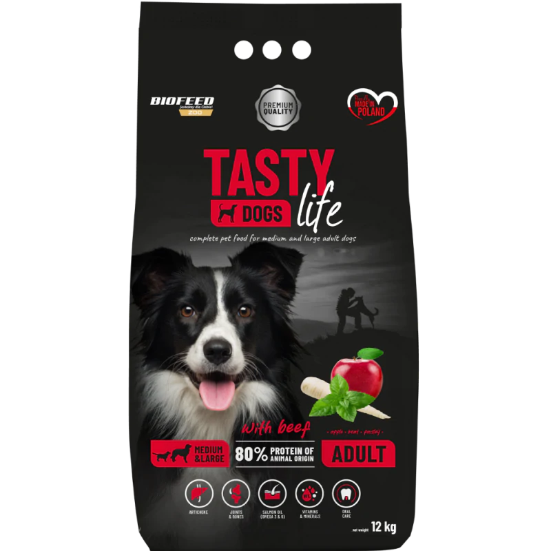 Tasty Dogs Life z wołowiną 12 kg – karma sucha dla psów ras średnich i dużych