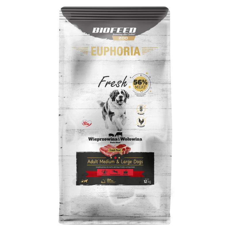 EUPHORIA Fresh z wieprzowiną i wołowiną M/L 12 kg