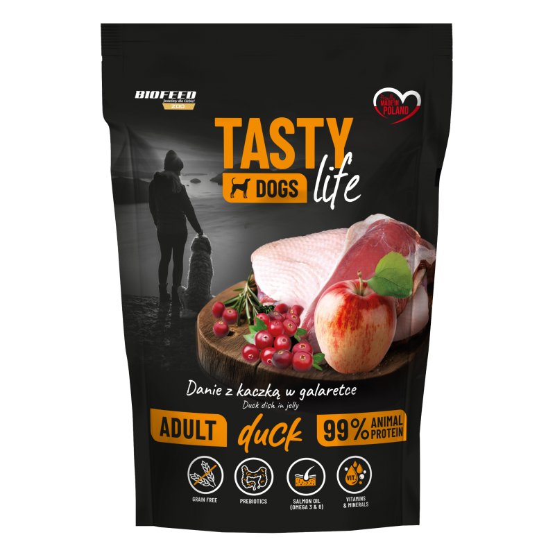 Tasty Dogs Life KACZKA 90% - karma mokra w galaretce 500g
