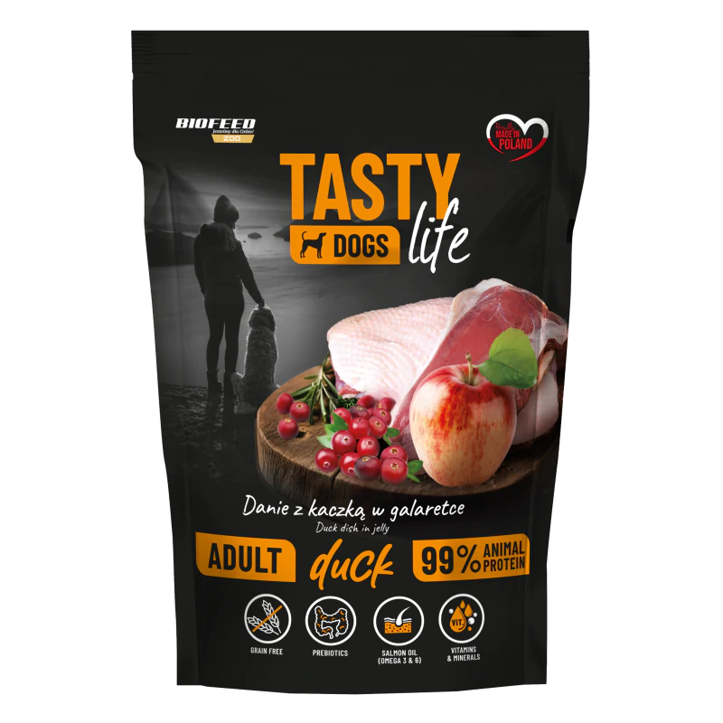 Tasty Dogs Life KACZKA 90% - karma mokra w galaretce 500g