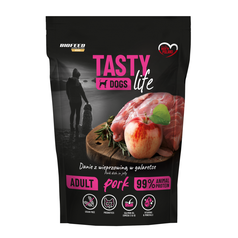 Tasty Dogs Life WIEPRZOWINA 90% – mokra karma w galaretce 500 g