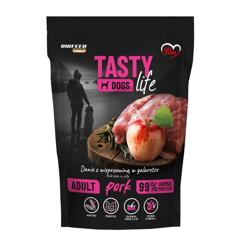 Tasty Dogs Life WIEPRZOWINA 90% – mokra karma w galaretce 500 g