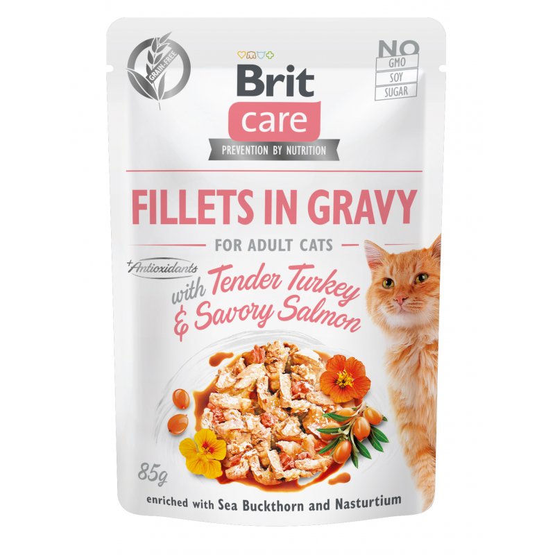 Brit Care Cat Fillets in Gravy, indyk i łosoś, 85 g
