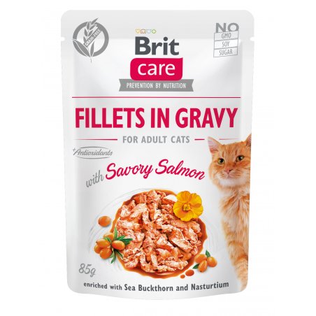 BRIT CARE CAT FILLETS IN GRAVY SAVORY SALMON 85G