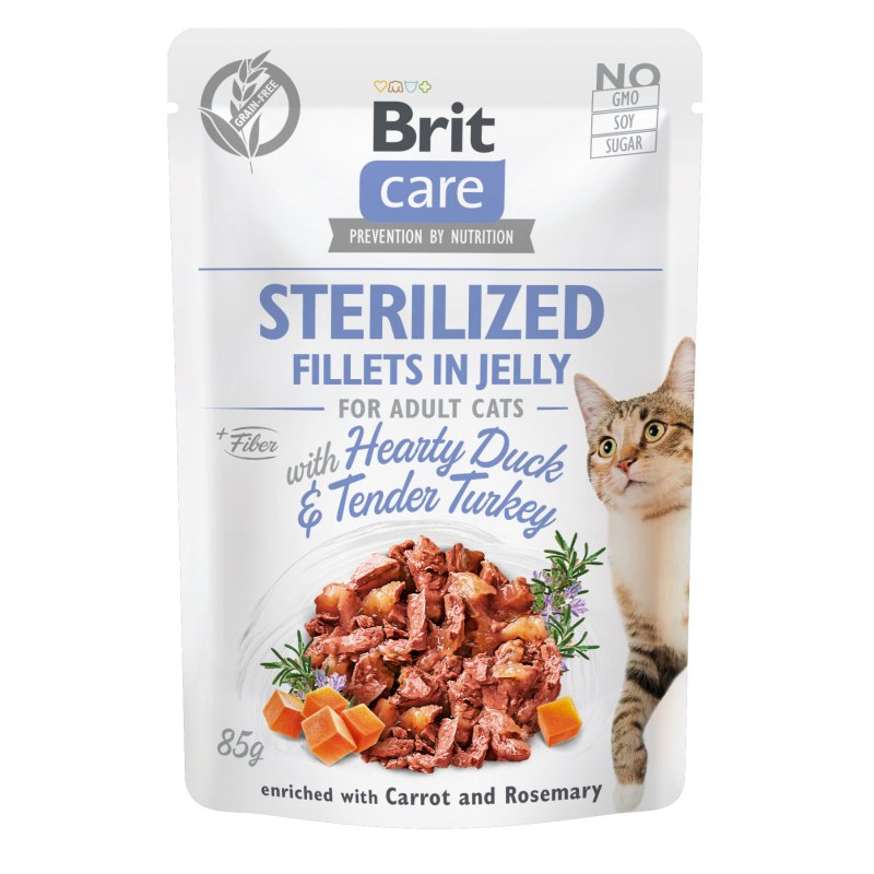 Brit Care Cat Fillets in Jelly Sterilized – Kaczka i Indyk, 85 g