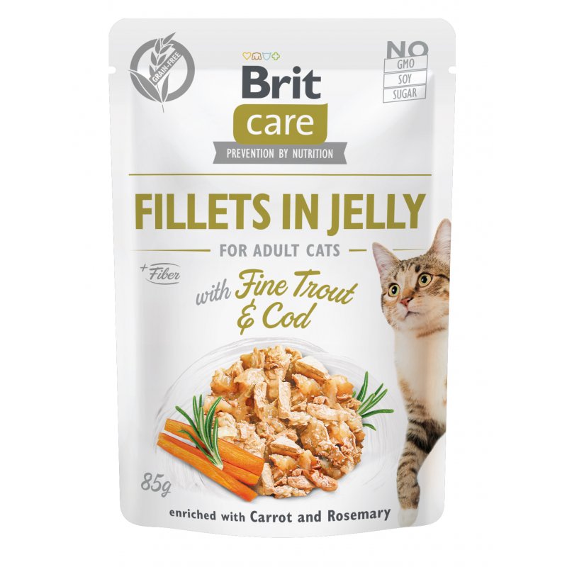 Brit Care Cat Fillets in Jelly, pstrąg i dorsz, 85 g