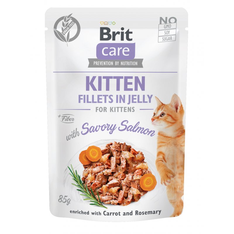 Brit Care Cat Fillets in Jelly Kitten – łosoś, marchew i rozmaryn