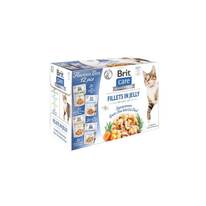 Brit Care Cat Fillets in Jelly Flavour Box, różne smaki, 12 x 85 g