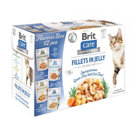 Brit Care Cat Fillets in Jelly Flavour Box, różne smaki, 12 x 85 g